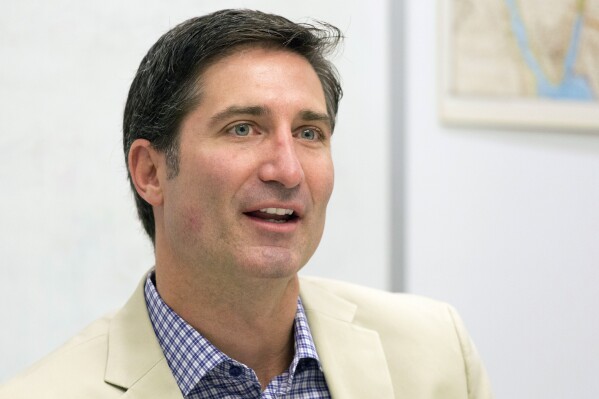 FILE - Brian Niccol, named the chairman and chief executive officer of Starbucks on Aug. 13, 2024, is shown during an interview on June 9, 2015, in New York. (AP Photo/Mark Lennihan, File)