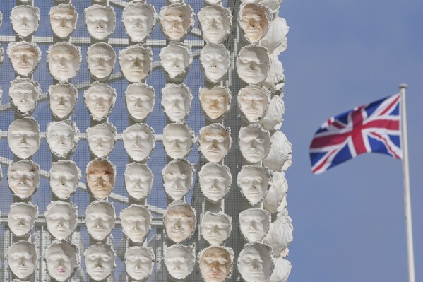 An artwork "Mil Veces un Instante (A Thousand Times in an Instant)" created by Mexican artist Teresa Margolles is placed for the Fourth Plinth, marking 25 years of the ground-breaking commissioning programme for public art at Trafalgar Square, in London, Wednesday, Sept. 18, 2024. (AP Photo/Kin Cheung)