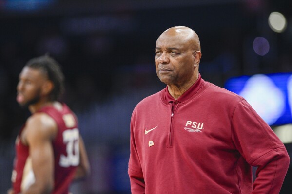 FILE - Florida State head coach Leonard Hamilton watches his team during the second half of the Atlantic Coast Conference second round NCAA college basketball tournament game against Virginia Tech, March 13, 2024, in Washington. (AP Photo/Nick Wass, File)