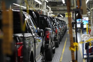 FILE - 2024 Ford F-150 trucks are assembled at Ford's Dearborn Truck Plant on April 11, 2024, in Dearborn, Mich. On Thursday, June 27, 2024, the government issues the third and final estimate of economic growth – the gross domestic product – in the January-March quarter. (AP Photo/Carlos Osorio, File)