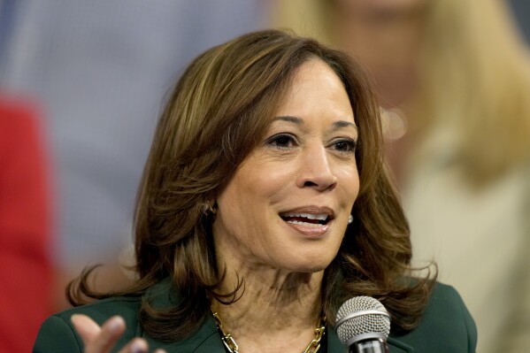 Democratic presidential nominee Vice President Kamala Harris speaks during a town hall at The People's Light in Malvern, Pa., Monday, Oct. 21, 2024. (AP Photo/Matt Rourke)