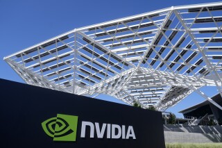 A sign for a Nvidia office building is shown in Santa Clara, Calif., Wednesday, Aug. 7, 2024. (AP Photo/Jeff Chiu)