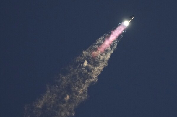 SpaceX's mega rocket Starship lifts off from Starbase for a test flight Sunday, Oct. 13, 2024, in Boca Chica, Texas. (AP Photo/Eric Gay)