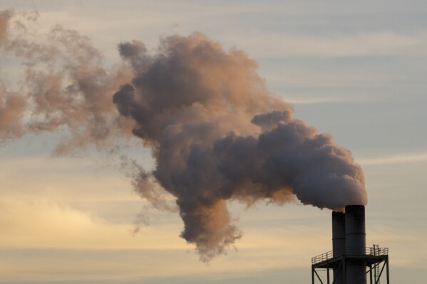 FILE - Steam is seen at the Longview WestRock mill, which makes cardboard materials including container board and corrugated containers, March 14, 2024, in Longview, Wash. (AP Photo/Jenny Kane, File)