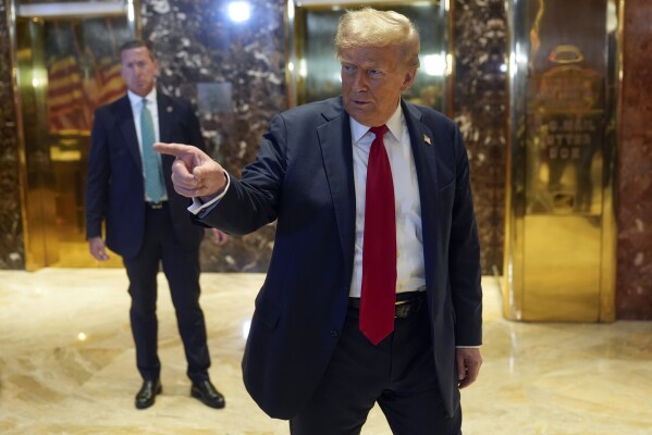 Republican presidential nominee former President Donald Trump speaks at Trump Tower in New York, Thursday, Sept. 26, 2024. (Seth Wenig)