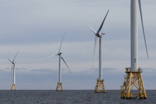 FILE - Turbines operate at the Block Island Wind Farm, Dec. 7, 2023, off the coast of Block Island, R.I. A California congressman is asking for tribes to be part of the decision-making as the first offshore wind farms are developed along the West Coast. U.S. Rep. Jared Huffman sent a letter to federal regulators Friday, May 17, 2024, asking that they “urgently place” a senior official in California to respond to tribal needs as offshore wind is developed. (AP Photo/Julia Nikhinson, File)