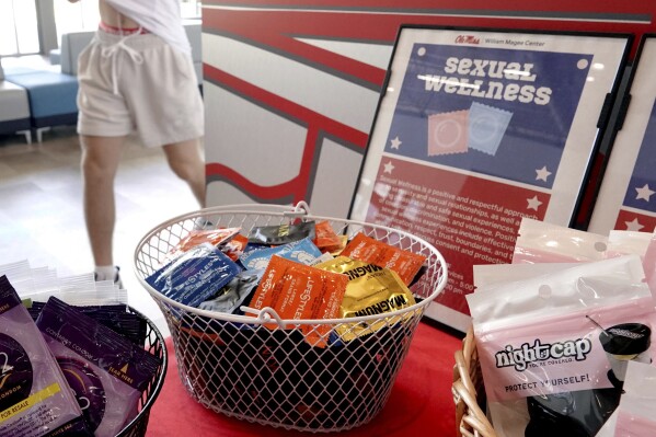 Condoms and other sexual wellness items are made available to students at the University of Mississippi campus in Oxford, Miss., Wednesday, Aug. 28, 2024. (AP Photo/Karen Pulfer Focht)