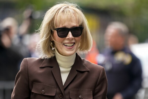 FILE - E. Jean Carroll arrives at Manhattan federal court, May 9, 2023, in New York. Donald Trump’s lawyers said Tuesday, March 5, 2024, that the ex-president deserves a new trial and a fresh chance to tell a jury why he berated writer Carroll for her sex abuse claims against him after she revealed them five years ago. (AP Photo/John Minchillo, File)