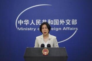 FILE - Chinese Foreign Ministry spokesperson Mao Ning speaks during a daily briefing at the Ministry of Foreign Affairs office in Beijing, Monday, April 24, 2023. China’s government criticized the United States' plans to sign a trade treaty with Taiwan and called on Washington on Thursday, June 1, 2023, to stop official contact with the self-ruled island democracy claimed by Beijing as part of its territory. (AP Photo/Andy Wong, File)