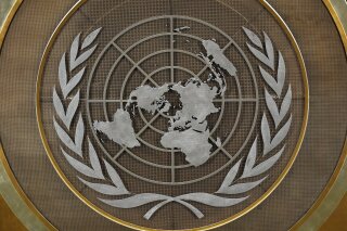 FILE - The United Nations logo is seen inside the 79th session of the United Nations General Assembly, Tuesday, Sept. 24, 2024. (AP Photo/Pamela Smith, File)