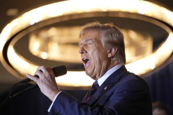 Republican presidential candidate former President Donald Trump speaks at a primary election night party in Nashua, N.H., Tuesday, Jan. 23, 2024. Voter fraud was one thing Trump didn't complain about after his primary win in New Hampshire. While Trump generally refrains from claiming voter fraud in elections he wins, he spends plenty of time laying the groundwork to cry fraud should he lose an upcoming vote. He's already been doing that with an eye toward November's general election. (AP Photo/Matt Rourke)