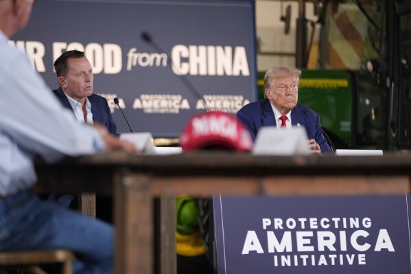 Republican presidential nominee former President Donald Trump listens during a campaign event at a farm, Monday, Sept. 23, 2024, in Smithton, Pa. (AP Photo/Alex Brandon)