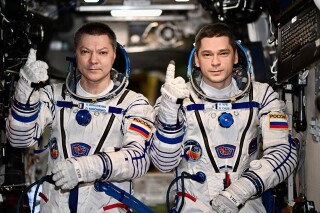 In this undated photo released by Roscosmos space corporation, Russians Oleg Kononenko and Nikolai Chub are shown aboard the International Space Station on Friday, Sept. 20, 2024. They set the record for the longest continuous presence on the ISS, more than 370 days. (Roscosmos space corporation via AP)