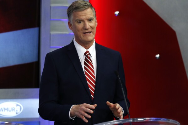 FILE - Republican hopeful for New Hampshire's 1st Congressional District Andy Sanborn speaks during a debate at St. Anselm College in Manchester, N.H., Sept. 6, 2018. (AP Photo/Elise Amendola, File)