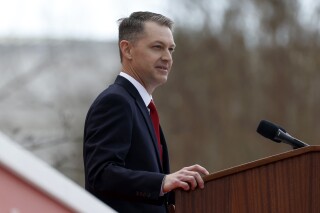 FILE - Alabama Secretary of State Wes Allen speaks during the inauguration ceremony on the steps of the Alabama state Capital in Montgomery, Ala., Jan. 16, 2023. (AP Photo/Butch Dill, File)