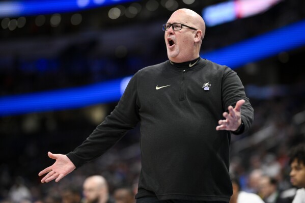 FILE - Wake Forest head coach Steve Forbes reacts on the sidelines during the second half of an NCAA college basketball game against Pittsburgh in the quarterfinal round of the Atlantic Coast Conference tournament, Thursday, March 14, 2024, in Washington. (AP Photo/Nick Wass, File)