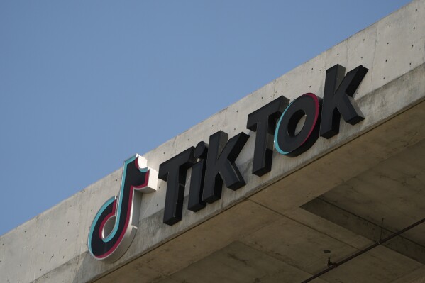 FILE - The TikTok logo is seen on their building in Culver City, Calif., March 11, 2024. (AP Photo/Damian Dovarganes, File)