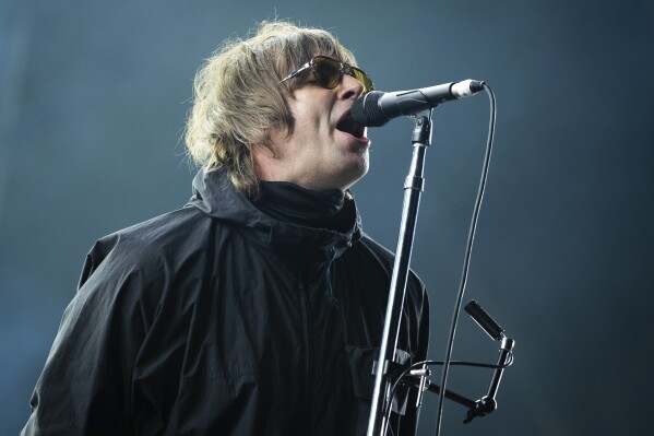 FILE - Liam Gallagher performs at the Reading Music Festival, England, Aug. 29, 2021. (AP Photo/Scott Garfitt, File)