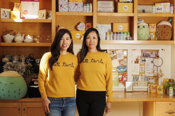 Twrl co-founders Olivia Chen and Pauline Ang pose for a portrait on Monday, Oct. 21, 2024, in Palo Alto, Calif. (AP Photo/Juliana Yamada)