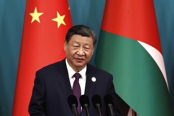 Chinese President Xi Jinping delivers a speech at the opening ceremony of the 10th ministerial meeting of the China-Arab States Cooperation Forum at the Diaoyutai State Guesthouse in Beijing Thursday, May 30, 2024. (Tingshu Wang/Pool Photo via AP)