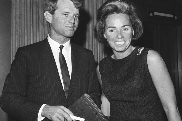 FILE - Sen. Robert Kennedy poses with his wife Ethel outside the Senate Chamber on Oct. 13, 1965, in Washington. (AP Photo, File)