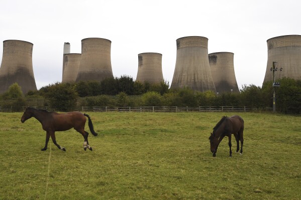 General view of Ratcliffe-on-Soar power station in Nottingham, England, Sunday, Sept. 29, 2024. The UK's last coal-fired power plant, Ratcliffe-on-Soar, will close, marking the end of coal-generated electricity in the nation that sparked the Industrial Revolution. (AP Photo/Rui Vieira)