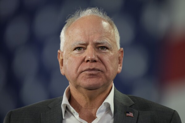 Democratic vice presidential candidate Minnesota Gov. Tim Walz speaks during a campaign event in York, Pa., Wednesday, Oct. 2, 2024. (AP Photo/Matt Rourke)