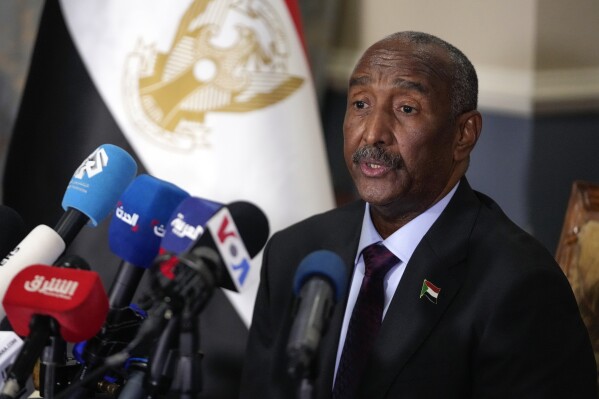 Gen. Abdel-Fattah Burhan, President of the Transitional Sovereign Council of Sudan, speaks during a news conference at the Sudan Mission to the United Nations Thursday, Sept. 26, 2024, in New York. (AP Photo/Frank Franklin II)