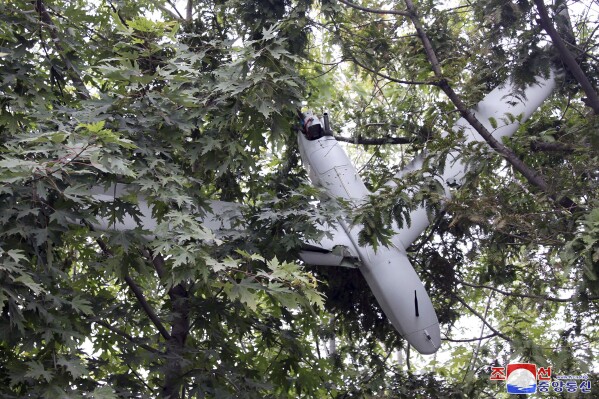 This photo provided by the North Korean government, shows what it says a South Korean drone found in Pyongyang, North Korea on Oct. 13, 2024. Independent journalists were not given access to cover the event depicted in this image distributed by the North Korean government. The content of this image is as provided and cannot be independently verified. Korean language watermark on image as provided by source reads: "KCNA" which is the abbreviation for Korean Central News Agency. (Korean Central News Agency/Korea News Service via AP)