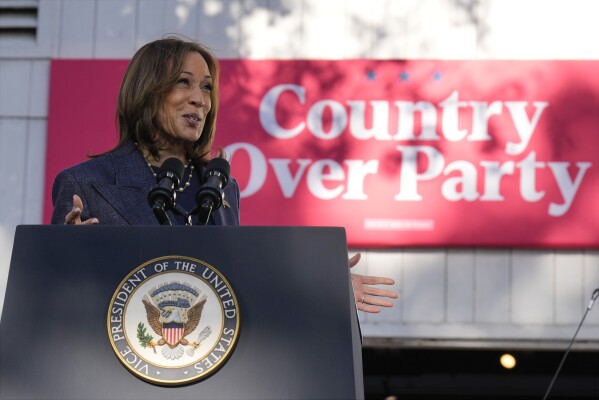 Democratic presidential nominee Vice President Kamala Harris speaks during a campaign event at Washington Crossing Historic Park, Wednesday, Oct. 16, 2024, in Washington Crossing, Pa. (AP Photo/Jacquelyn Martin)