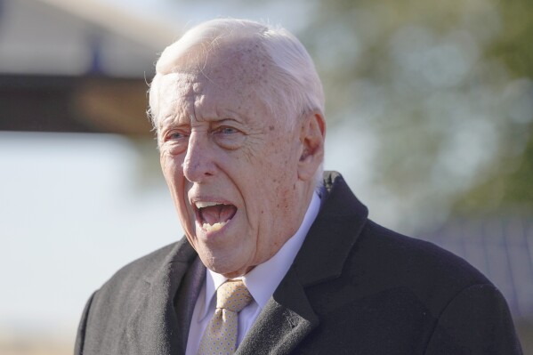 FILE - House Majority Leader Steny Hoyer, D-Md., talks during a news conference on Capitol Hill, Jan. 11, 2024, in Washington. (AP Photo/Mariam Zuhaib, File)