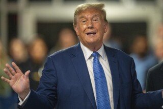 Former President Donald Trump speaks at Manhattan Criminal court, Monday, May 20, 2024, in New York. (Steven Hirsch/New York Post via AP, Pool)