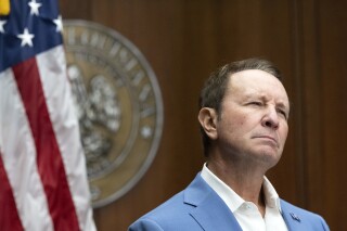 FILE - Louisiana Gov. Jeff Landry ponders his response to a reporter's question during a news conference, Aug. 5, 2024, in Baton Rouge, La. (Hilary Scheinuk/The Advocate via AP, File)